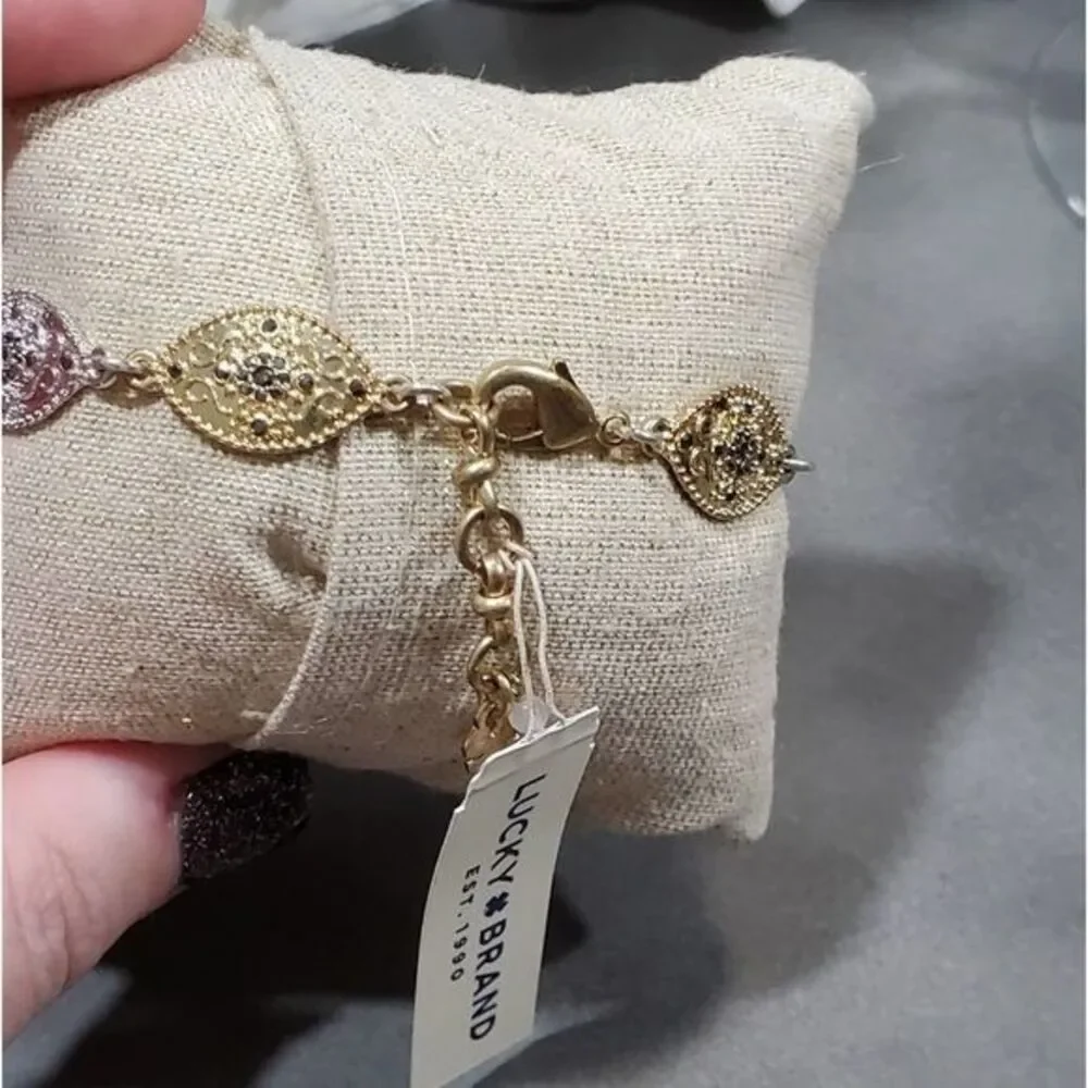 Lucky brand‎ silver and gold Dainty Scrolled jeweled bracelet Adjustable New